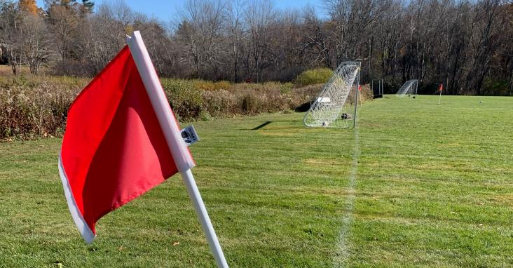 Corner flags and goals at Codman Field